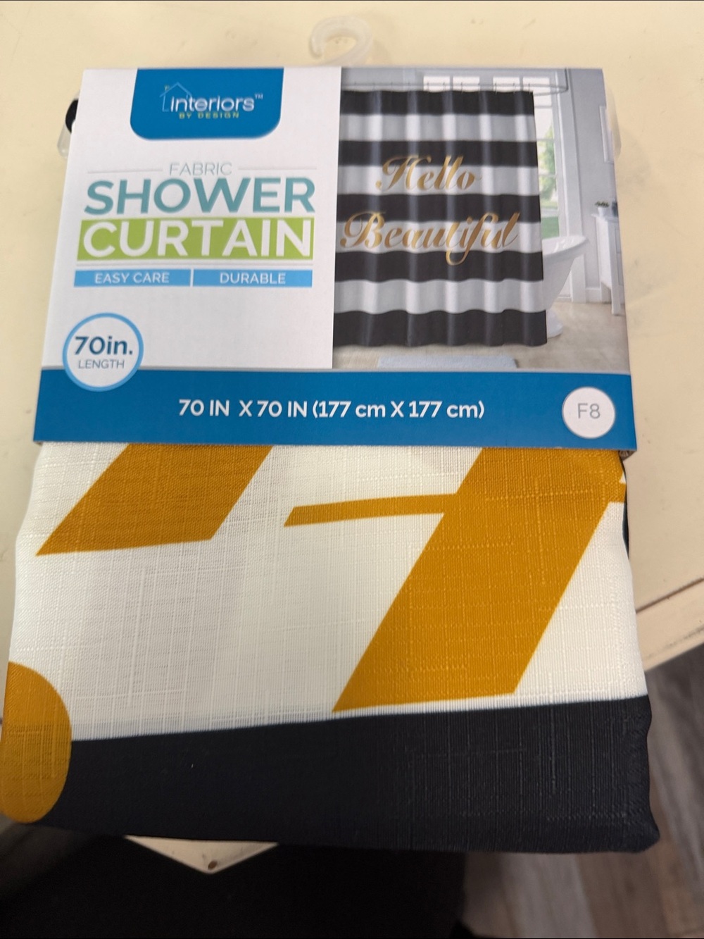 Interiors Fabric Shower Curtain - White with Gold Accent